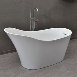 59" x 28" Freestanding Soaking Acrylic Bathtub with Reversible Drain $380