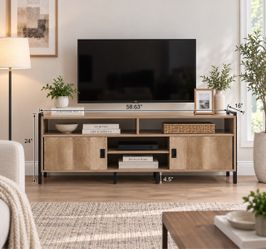 Brand New！LuxenHome Light Oak Finish TV Stand for TVs Up to 60 in., IF1353