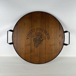 Rustic Vineto Vineyards Wine Barrel Serving Tray Wood & Metal Kitchen Home Decor Charcuterie Board
