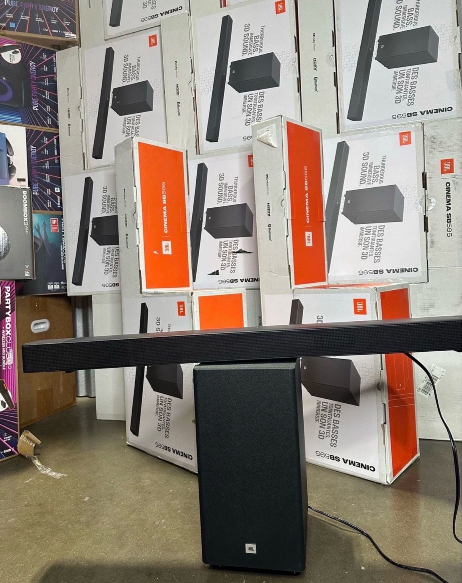 JBL Cinema 3.1.2 Dolby Atmos Model SB595 Channel Soundbar and Wireless Subwoofer
