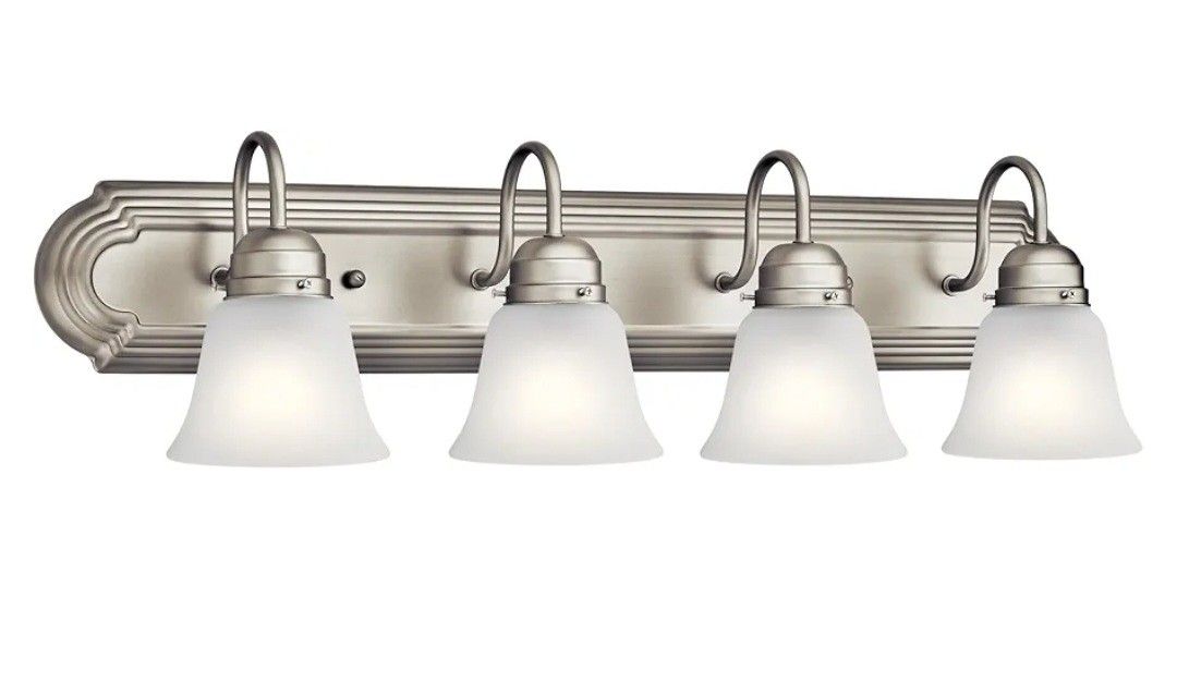 Kichler 30in 4-light Vanity Fixture Brushed Nickel With Satin Etched Glass Shades New
