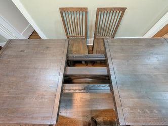 Rustic Wood Extendable Dining Table with Chairs. Also selling the buffet table.