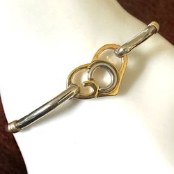 GOD Silver Gold Heart Bangle Bracelet 