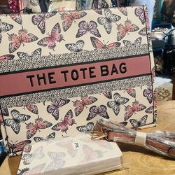 Butterfly Tote Bag Set – Wallet + Crossbody Strap – Brand New