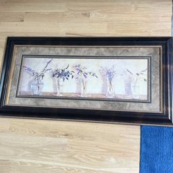 45”x24” beautiful floral print. Brown wood frame.