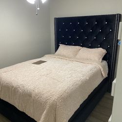 Black velvet Queen bed frame 