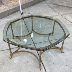 Vintage Labarge Hollywood Regency brass and glass coffee table