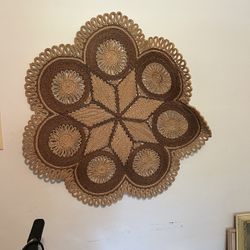Vintage Woven Rattan Raffia Flower BOHO Wall Hanging