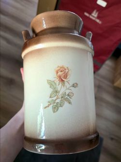 Ceramic Milk Can with Rose Floral Design