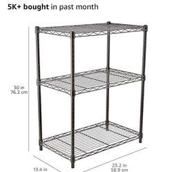 Amazon Basics 3-Shelf Adjustable Heavy Duty Steel Wire Rack Storage Shelving Organizer for Kitchen, Garage, 23.2" L x 13.4