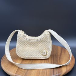 Etienne Aigner mini Woven Straw Purse Shoulder Bag Cream Leather Trim vintagey2k