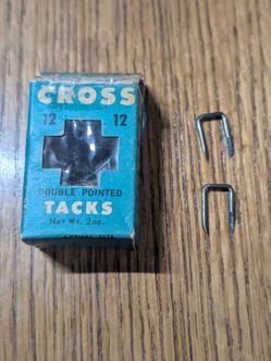 Vintage 1961 -63 ? Cross  12 Blued Cut  Tacks  Box Advertising Jaffrey NH