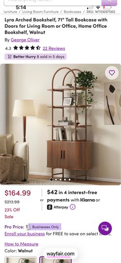Tall Bookcase with Doors for Living Room or Office, Home Office Bookshelf, Walnut