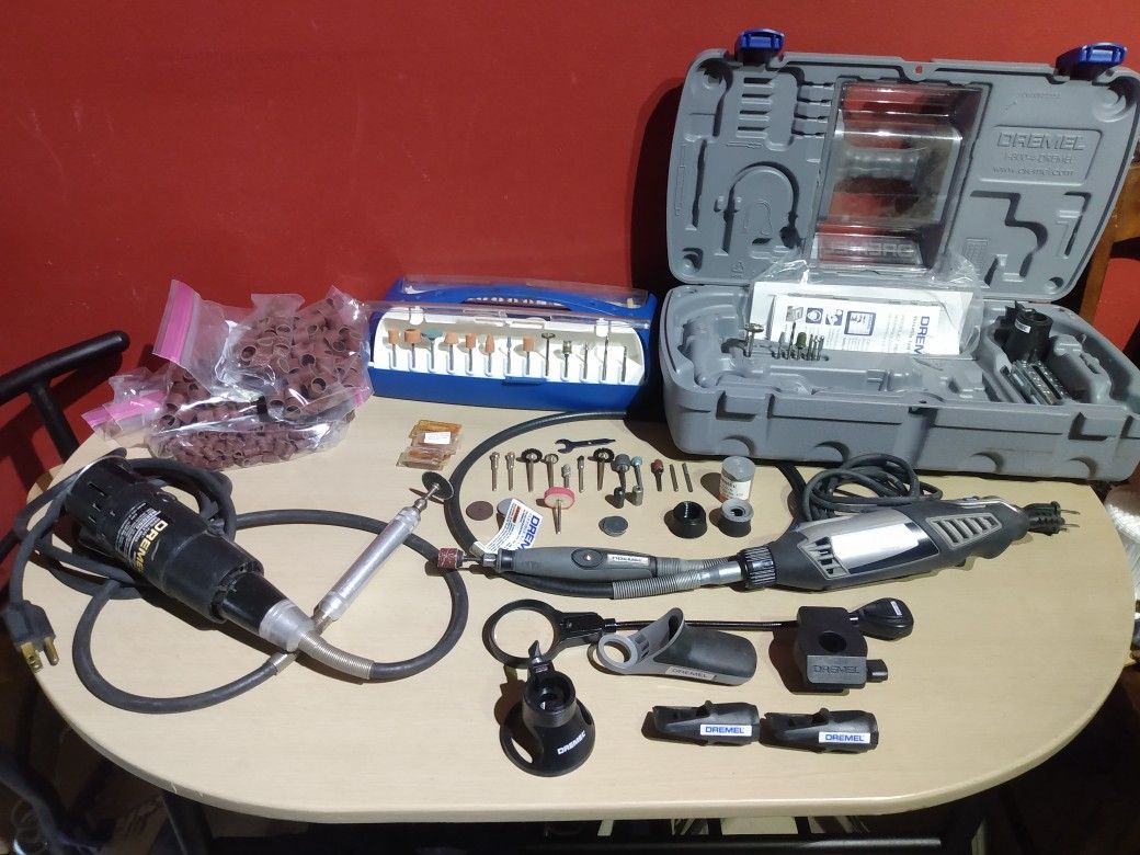 Huge 2 Dremel set, Rotary Tool Attachments, Drill, Sander, Cutter Multi use Power Tool Kit , Model 4000 & 332-5, Toolbox, Sanding, Cutting +extension 