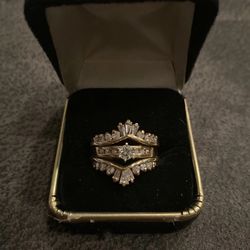 Natural Diamond Inline Unity Ring & Mirrored Chevron Ring Guard Two Ring Set