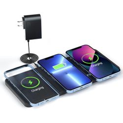 Triple Wireless Charger Pad - 15W Fast Charging Station for Apple iPhone 15/14/13/12 Pro/Max/Plus, AirPods, Qi-Certified 3-in-1 Charging Mat for Multi