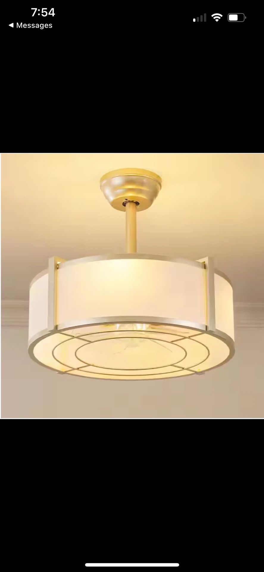 KAISITE 20" Gold/White Low Profile Enclosed Acrylic Ceiling Fan w/Light & Remote