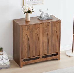 Walnut Wood Cabinet with Arched Door Detail