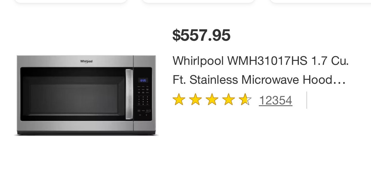 Whirlpool Stainless Microwave Hood Combo