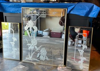 Set 3 Art deco etched mirrors
