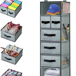 7-Shelf Hanging Closet Organizer with 5 Different Drawers, Hanging Closet Shelves Storage and 8 Mesh Pockets, Closet Organization and Storage for Ward