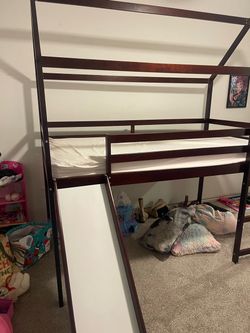 Brown twin size loft bed
