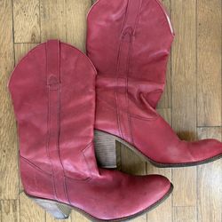 Red Leather Western Mid-Calf Cowboy Boots Size