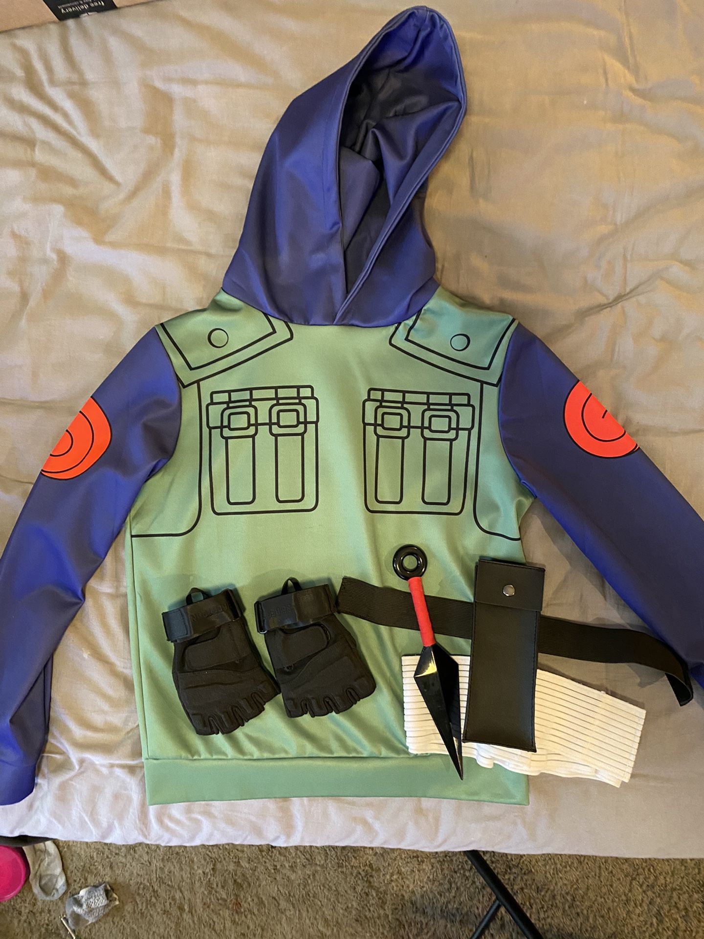 Kakashi Hatake Costume Sweater Naruto with Large Kunai, Pouch, And Leg Wrap