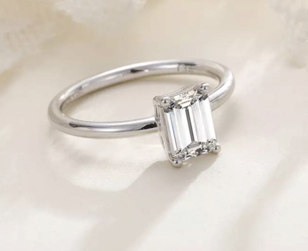 1CT D VVS Moissanite Ring Anniversary Sterling silver Square Size 6