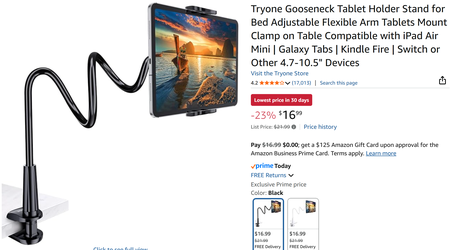 Mount, Tablet Holder, 4.7"-10.5", 3-Inch Wide Clamp