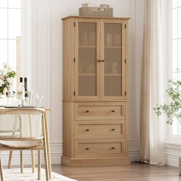 Closet System Organizer, 81.3" Tall Wardrobe with 3 Wooden Drawers, Clothes Rack with Hanging Rods, 4-Tier Shelves