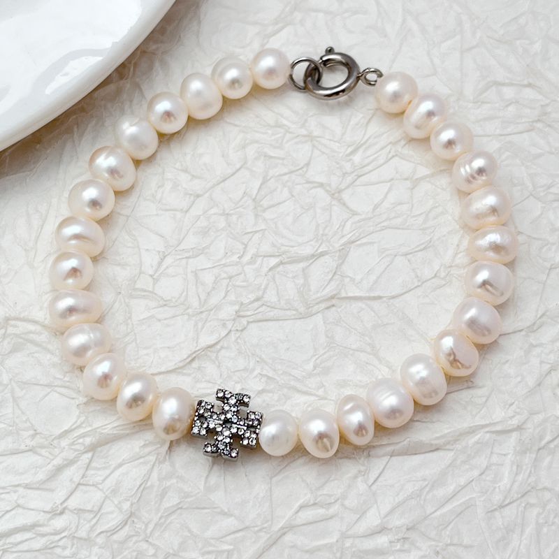 Tory Burch Pearl Bracelet With Silver Diamond Logo