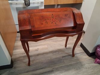 VINTAGE FRENCH LOUIS XV / ROCOCO REVIVAL STYLE SLANT FRONT WRITING DESK - INLAID MARQUETRY BUREAU
