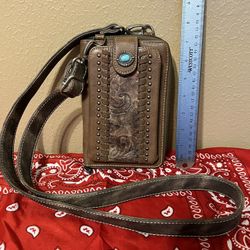 American Bling Brown Leather Crossbody Purse