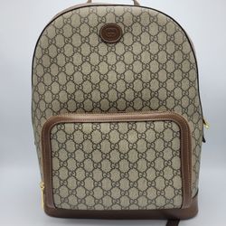 Gucci GG Canvas Backpack – Brown Leather Trim