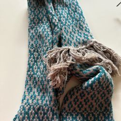 Portolano Hand Knit Cashmere Bland Scarf in Teal and Beige