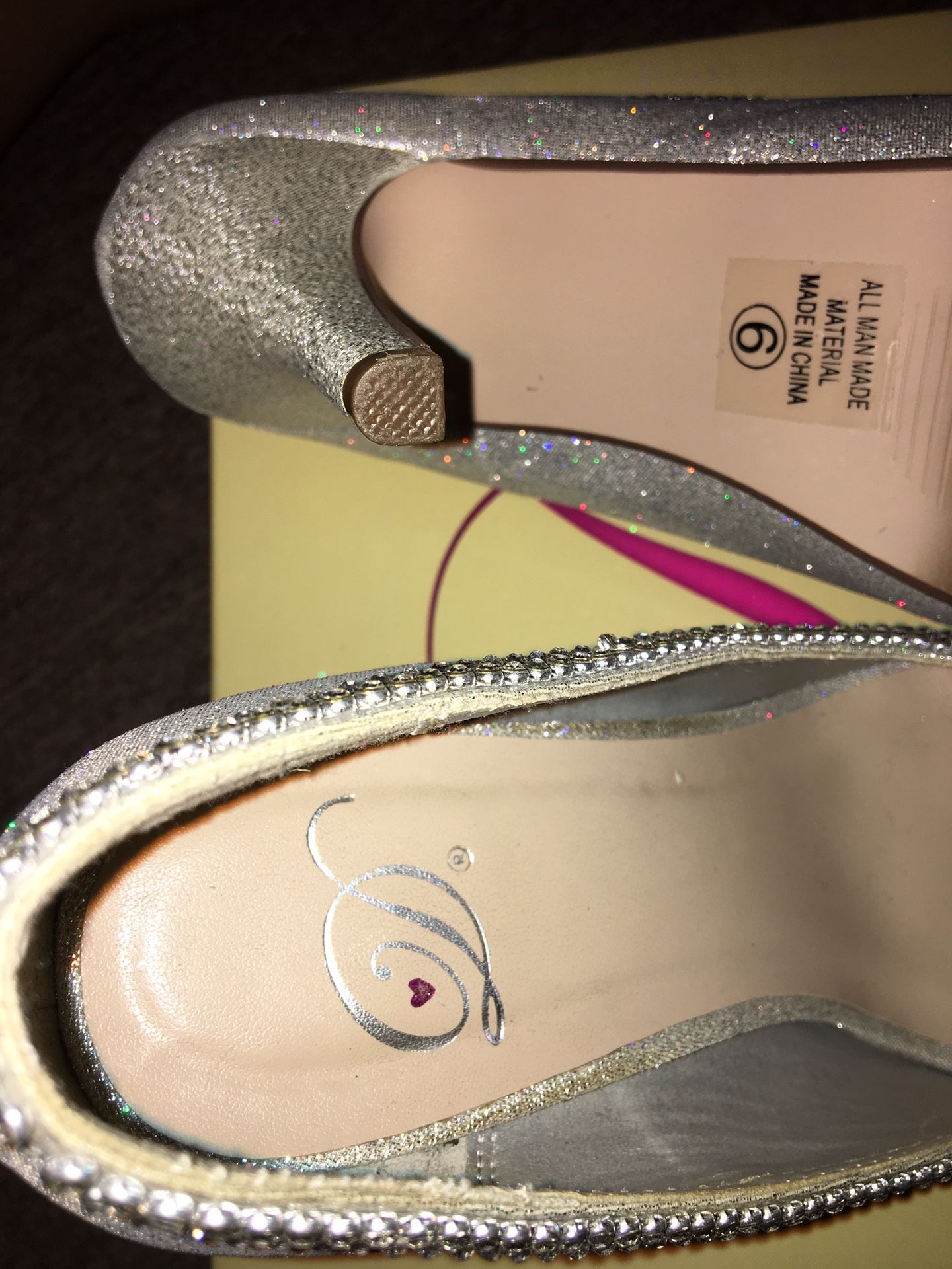 Prom heels/Diamond heels/Silver heels size 6