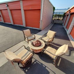 Patio/Outdoor Armchair/ Swivel Rocking Chairs With Fireplace - Set Metalico De Sillas De Brazo Y Mesedora para Patio