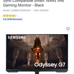 Samsung - Odyssey G7 28" 4K UHD IPS AMD FreeSync Premium Pro & G-Sync Compatible Smart 144Hz 1ms Gaming Monitor