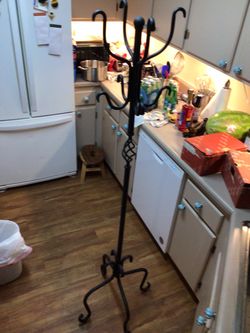 Vintage Wrought Iron Freestanding Coat Rack / Hat Stand - Black Metal