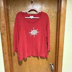 Coldwater Creek Red Snowflake T Shirt 1x  