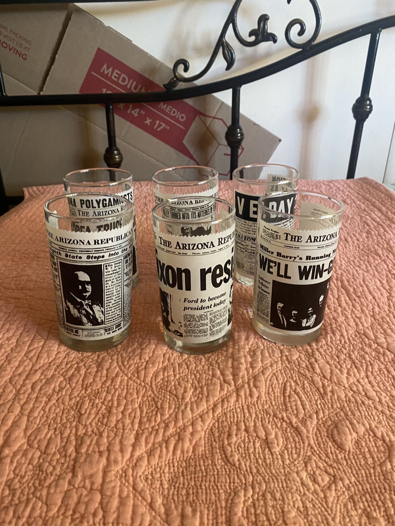 1970’s RARE Arizona republic Newspaper Print headlines. Libby Glass Set of 6.
