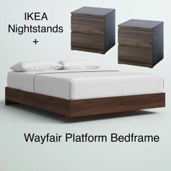 Complete Modern Queen Bedroom Set — Low Profile Platform Bed + 2 Nightstands