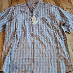 US Polo Assn Shirt Blue/orange Plaid Short Sleeve Button Up Mens Large NWT