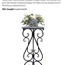 Nakupe Metal Plant Stand Indoor Outdoor, Single Flower Pot Stands 22.5 Inch Tall, Planter Pedestal Holder for Patio Corner Garden Porch Farmhouse, Bla