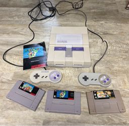 Original Super Nintendo SNES Bundle – 2 Controllers + 3 Mario Games