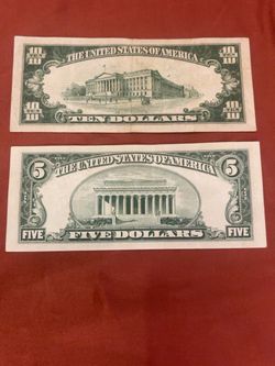 Vintage US $5 and $10 Bill Set