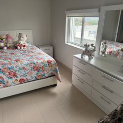 Queen Size Bed Frame With Mattress And 1 Nightstand And Dresser And Mirror All New Furniture Free Delivery Free Installed 