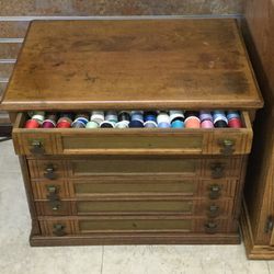 Vintage J&P Coats Oak 6 Drawer Spool Thread Cabinet