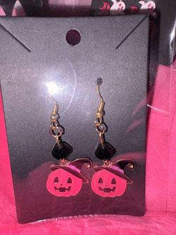 Halloween Pumpkin Witch Hat Dangle Earrings